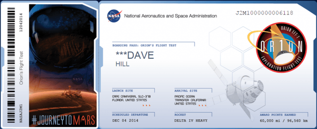 NASA JourneyToMars Boarding Pass - Orion