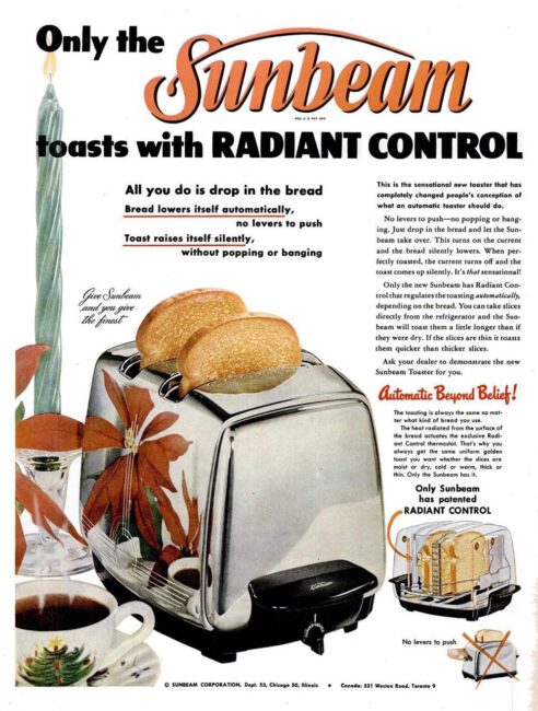 Sunbeam Radiant Control Toaster advert 1952