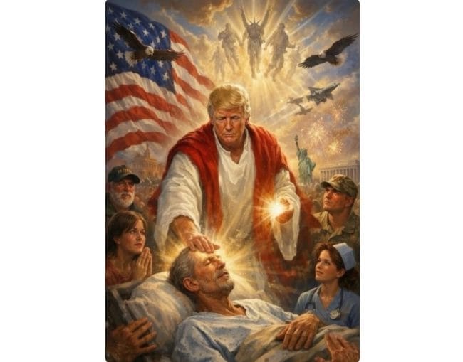 AI figure of Trump as Jesus, reposted by Trump on social media.